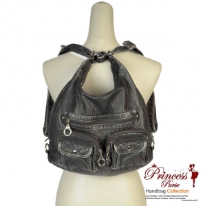 Designer Inspired Multi Ware Hobo Backpack and Handbag w/ Front Pockets - Pewter